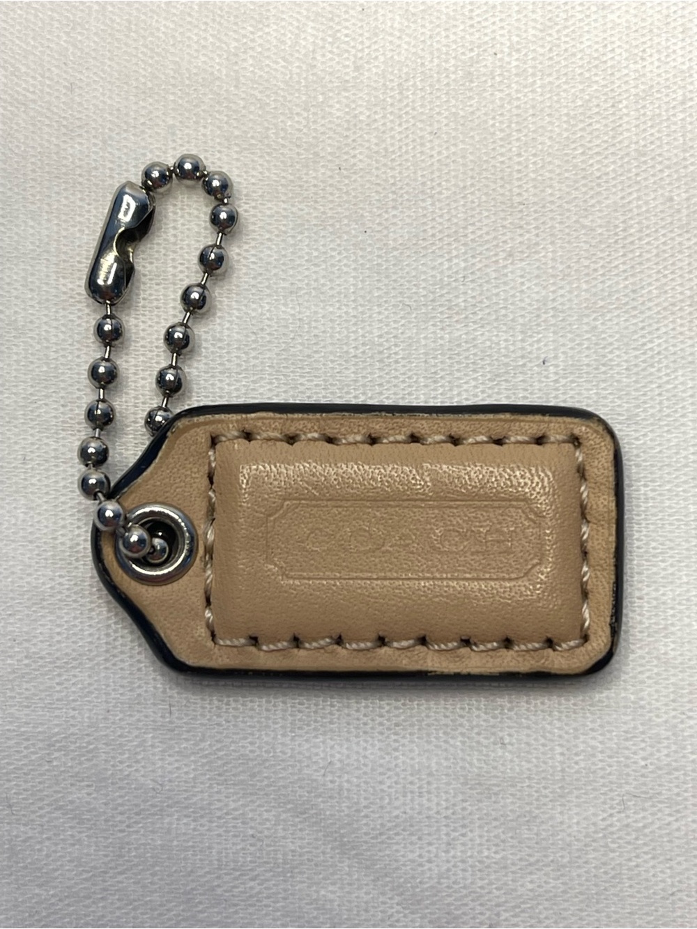 Coach Beige Leather Hang Tag with Ball Chain